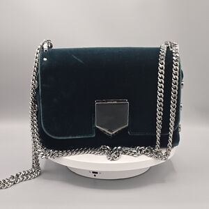 JIMMY CHOO Bottle Green velvet Lockett Patite shoulder bag